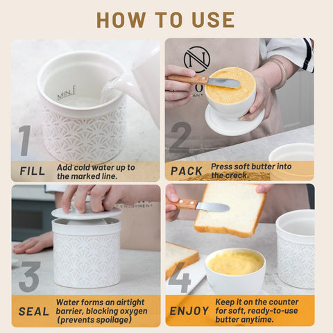 Nucookery butter keeper fits standard 4–8 oz sticks for daily use