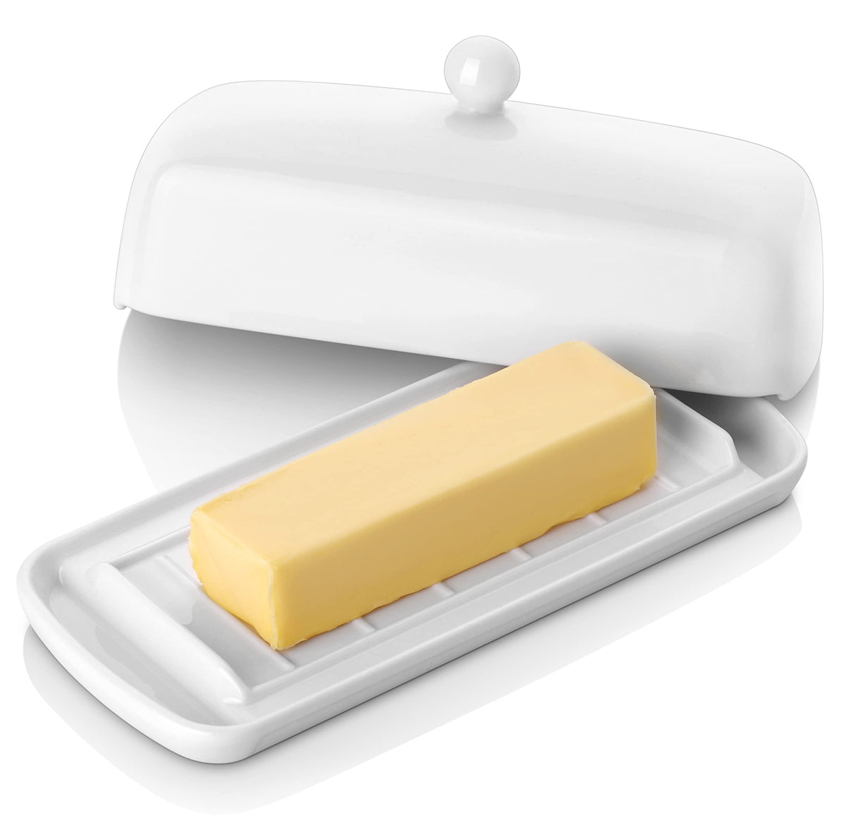 Nucookery butter dish with lid closeup keeps butter fresh and accessible.