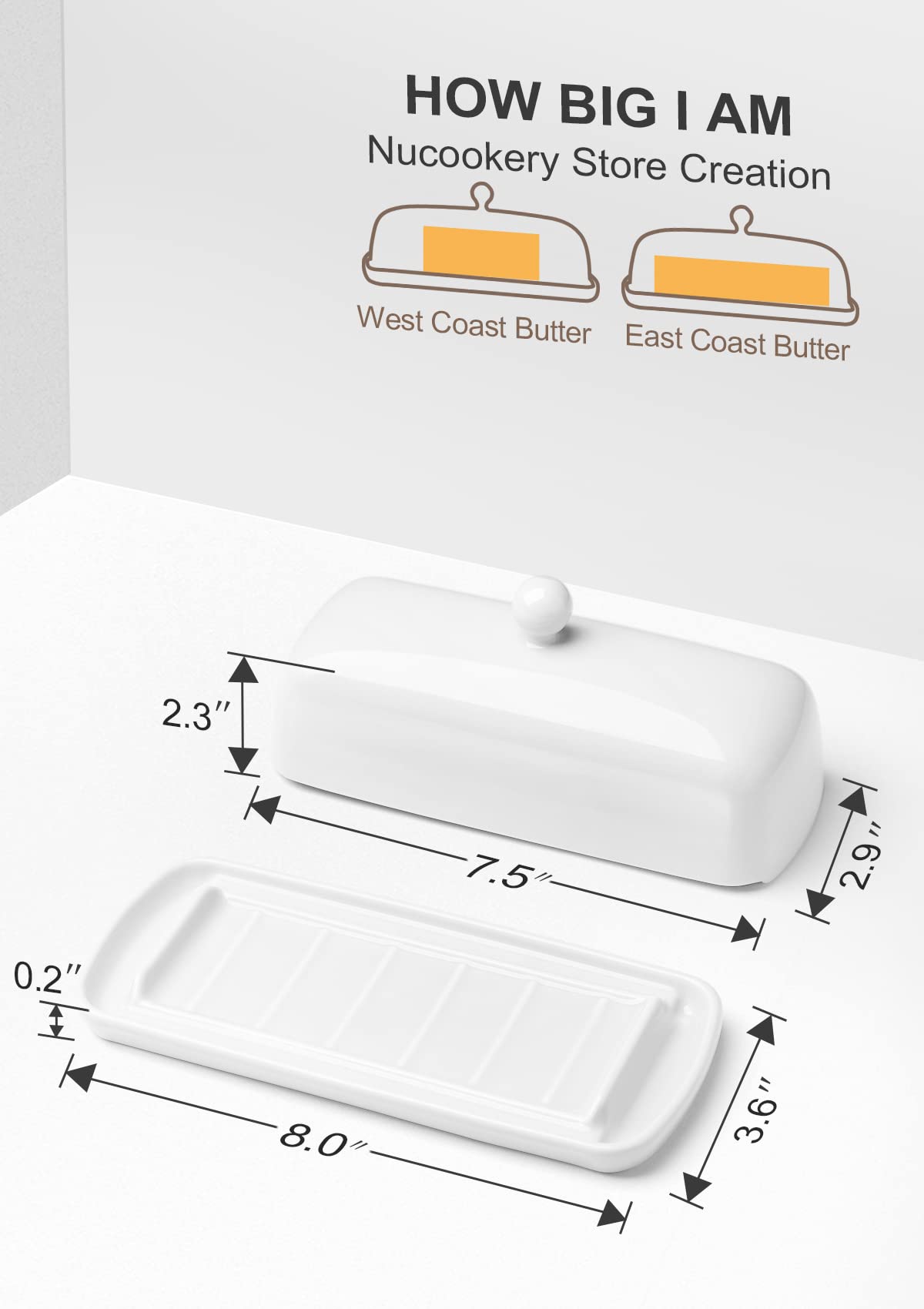 Nucookery butter dish raised non-slip strip prevents sliding during use.