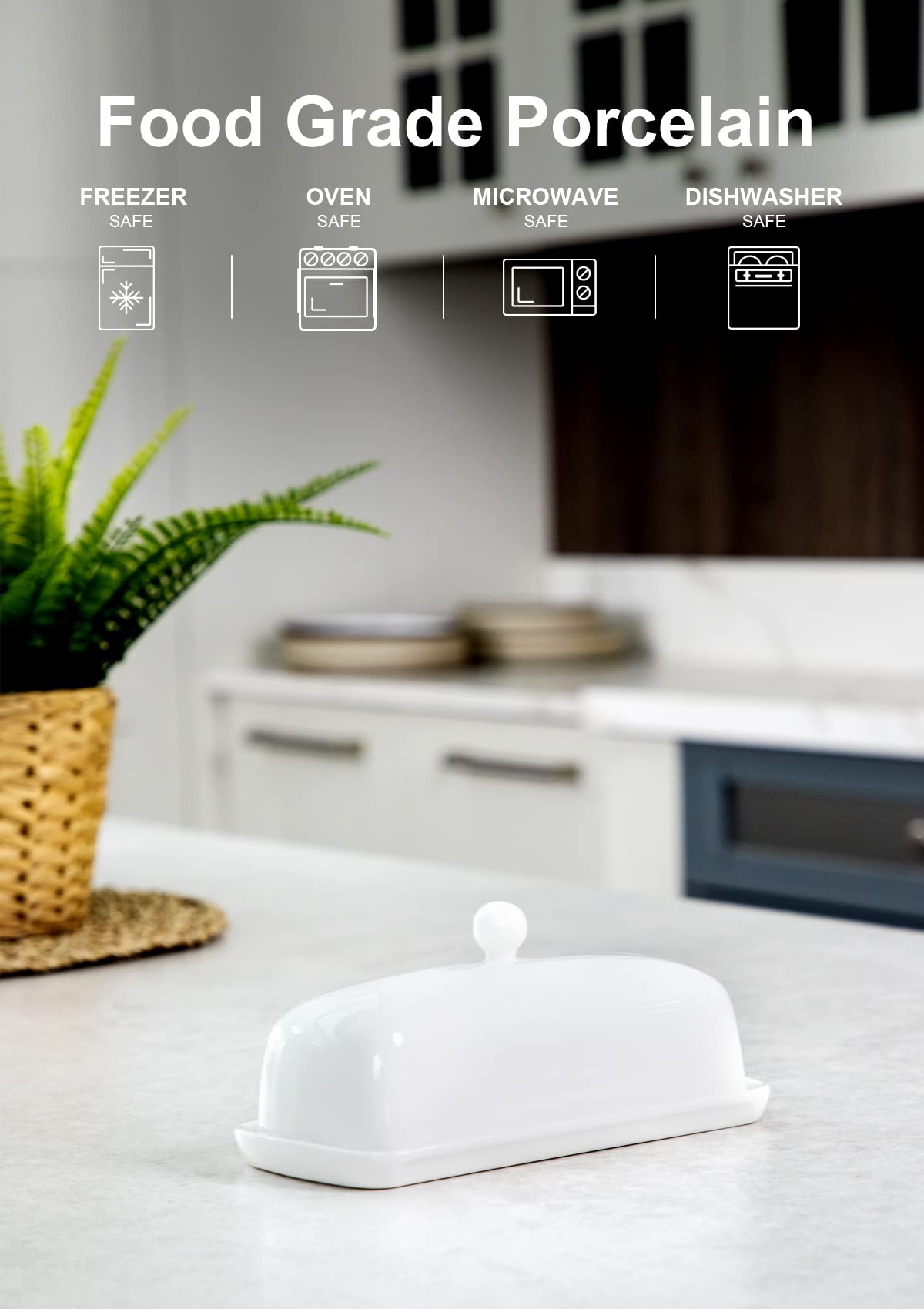 Nucookery butter dish top view highlights porcelain shine for an elegant countertop.