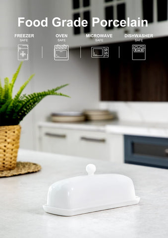 Nucookery butter dish top view highlights porcelain shine for an elegant countertop.