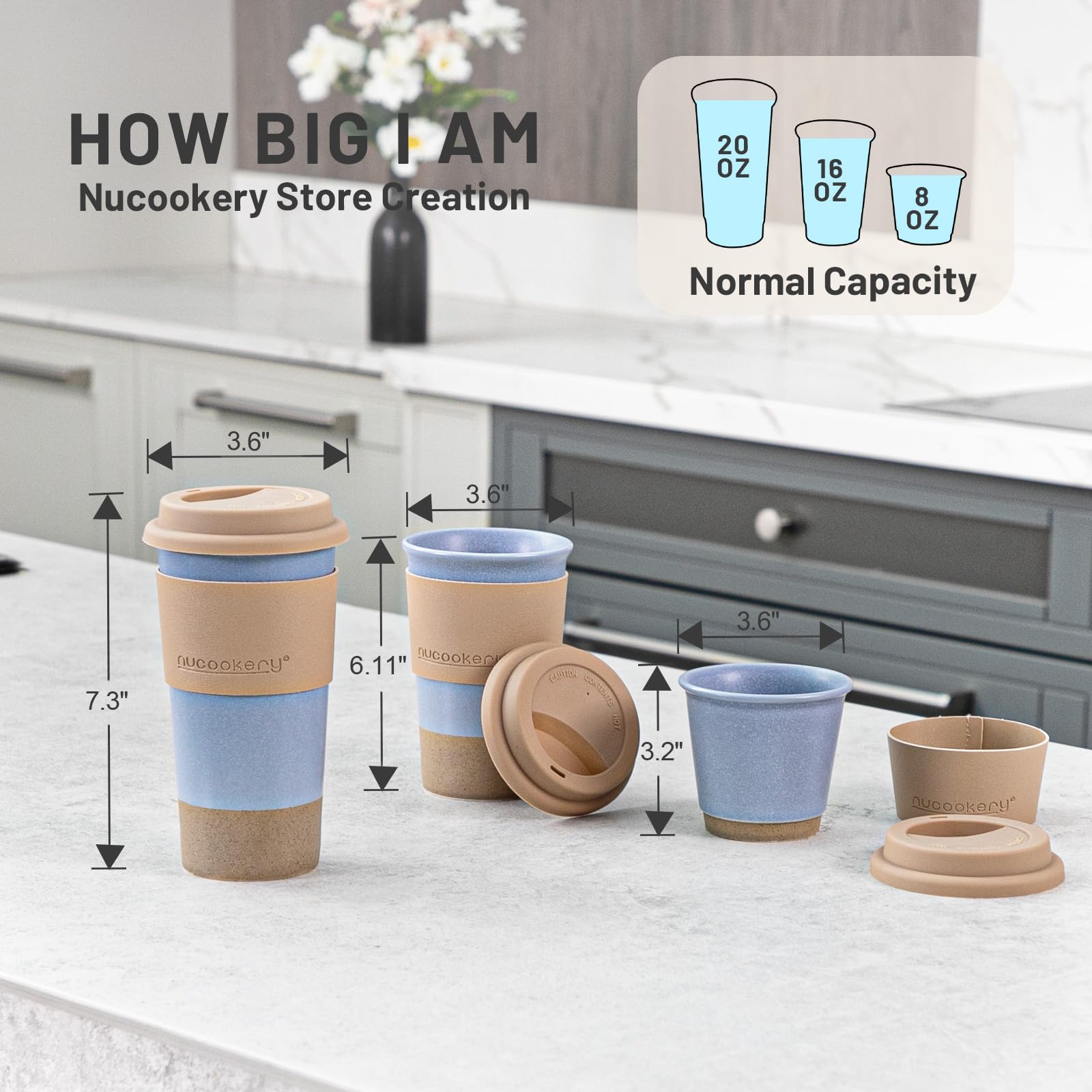 Nucookery 16oz ceramic travel mug with lid and sleeve for ease of use