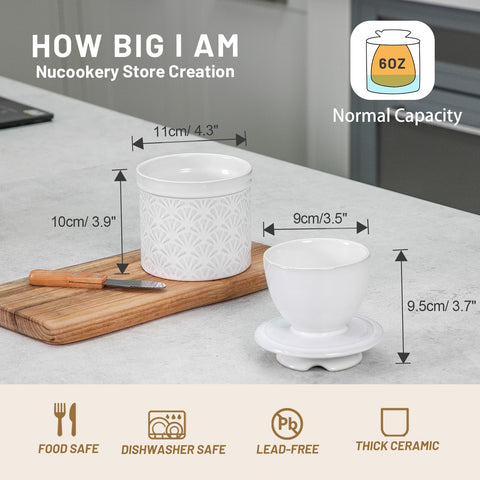 Nucookery butter crock with deep base preventing smudges on the counter
