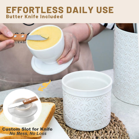 Nucookery embossed ceramic butter keeper adds farmhouse elegance to any kitchen