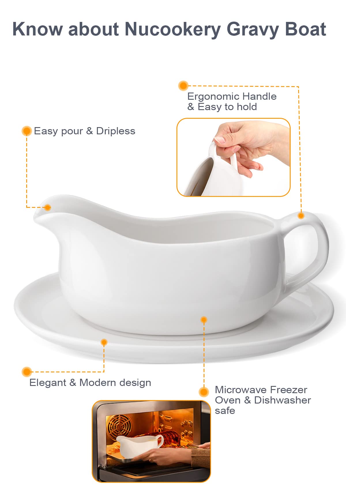Nucookery dripless lip spout reduces drips during serving.