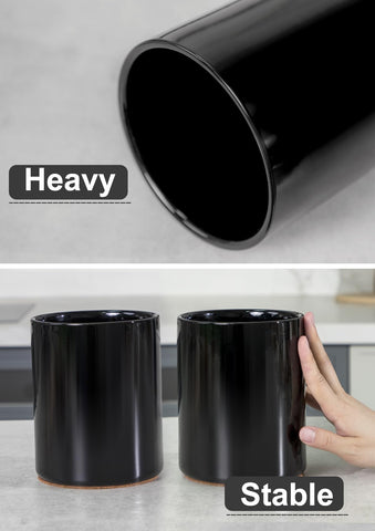Nucookery utensil holder black gloss on kitchen counter.