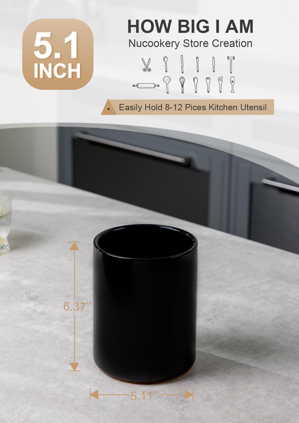 Nucookery utensil holder cork bottom detail highlighting surface protection.