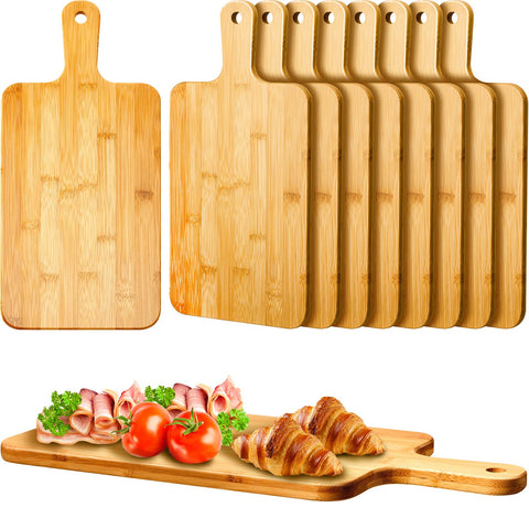 Nuenen 10-piece bamboo cutting boards with handles for easy prep and serving.