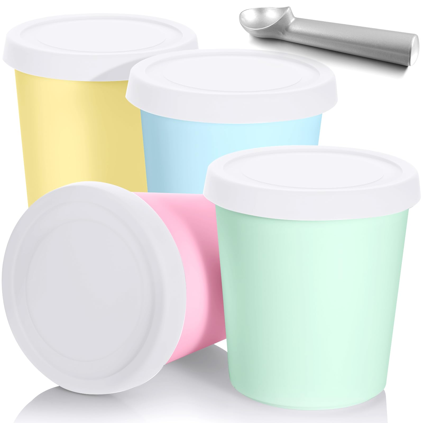 Nuenen 4-container set with blue, red, green, and orange lids for freezer storage.