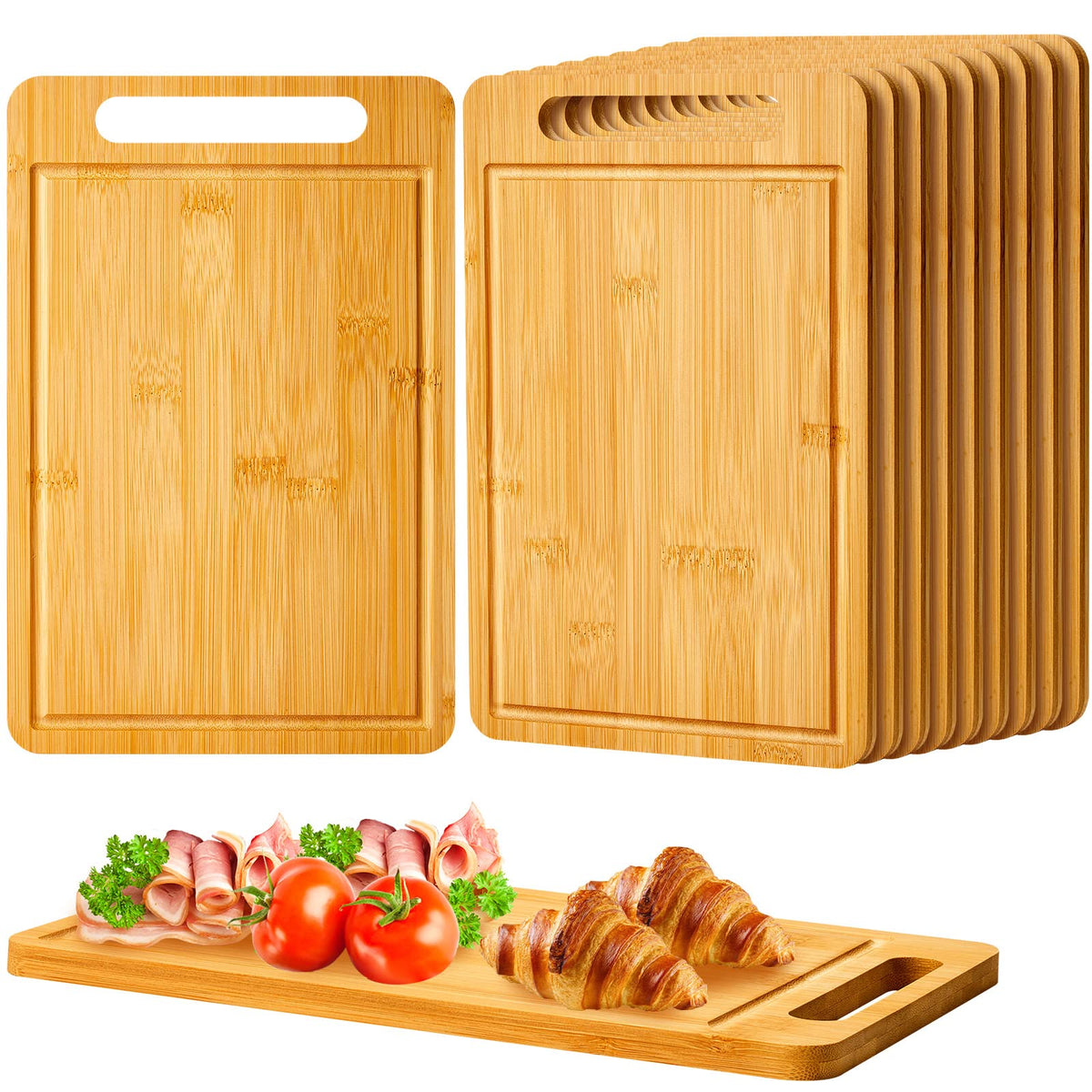 Nuenen bamboo cutting board with handles, 12 x 7.8 inches, easy to lift and transport.