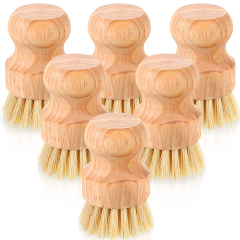 Nuenen bamboo dish scrub brush set with natural fibers for safe pot cleaning.