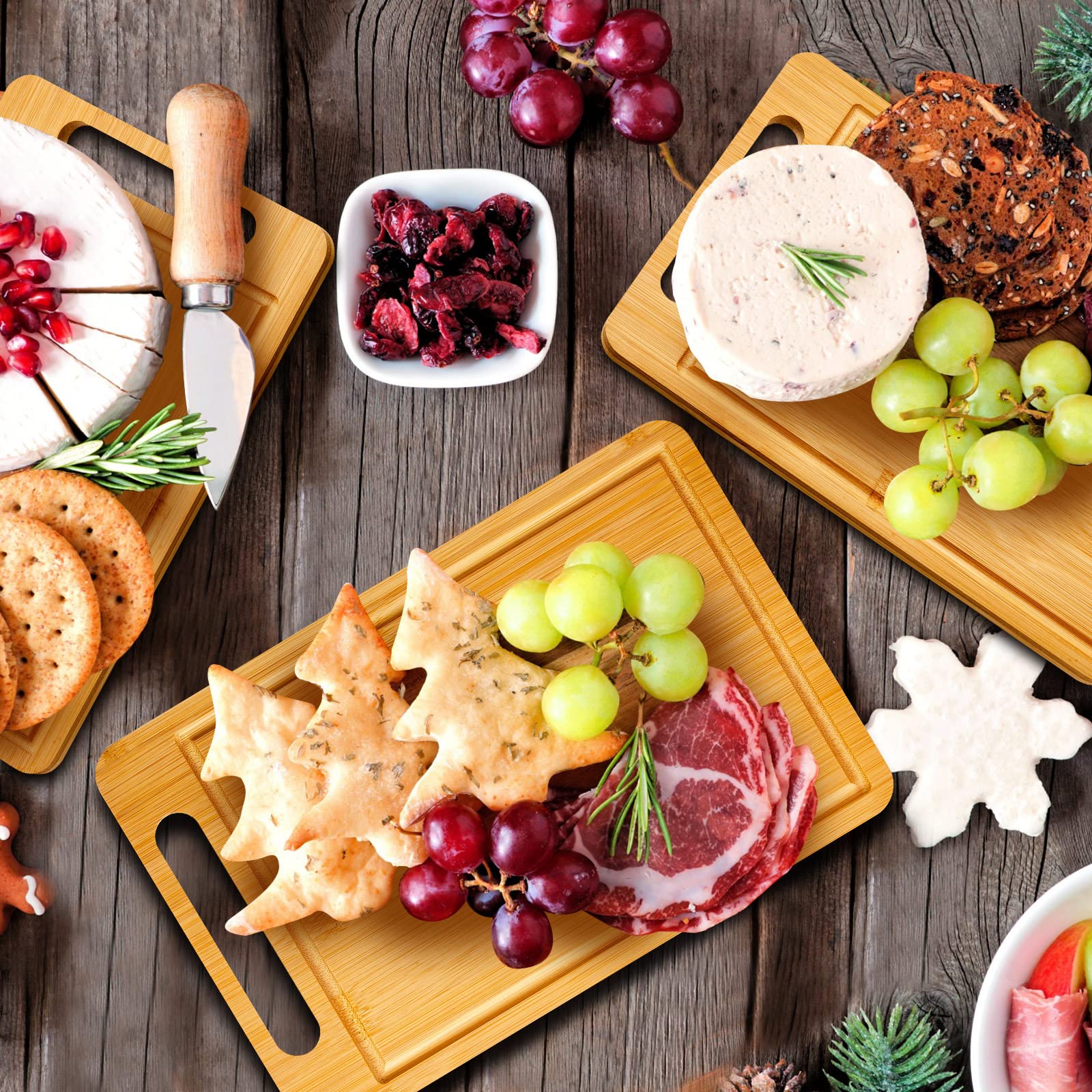 Nuenen cheese charcuterie board, bamboo surface elevates appetizers and display.