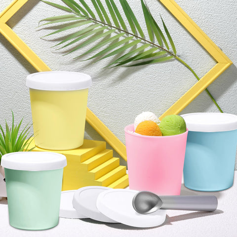 Nuenen silicone lids create a tight seal on each ice cream tub.