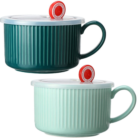 Nuenen blue soup bowl with lid and handle for hot soups and noodles.