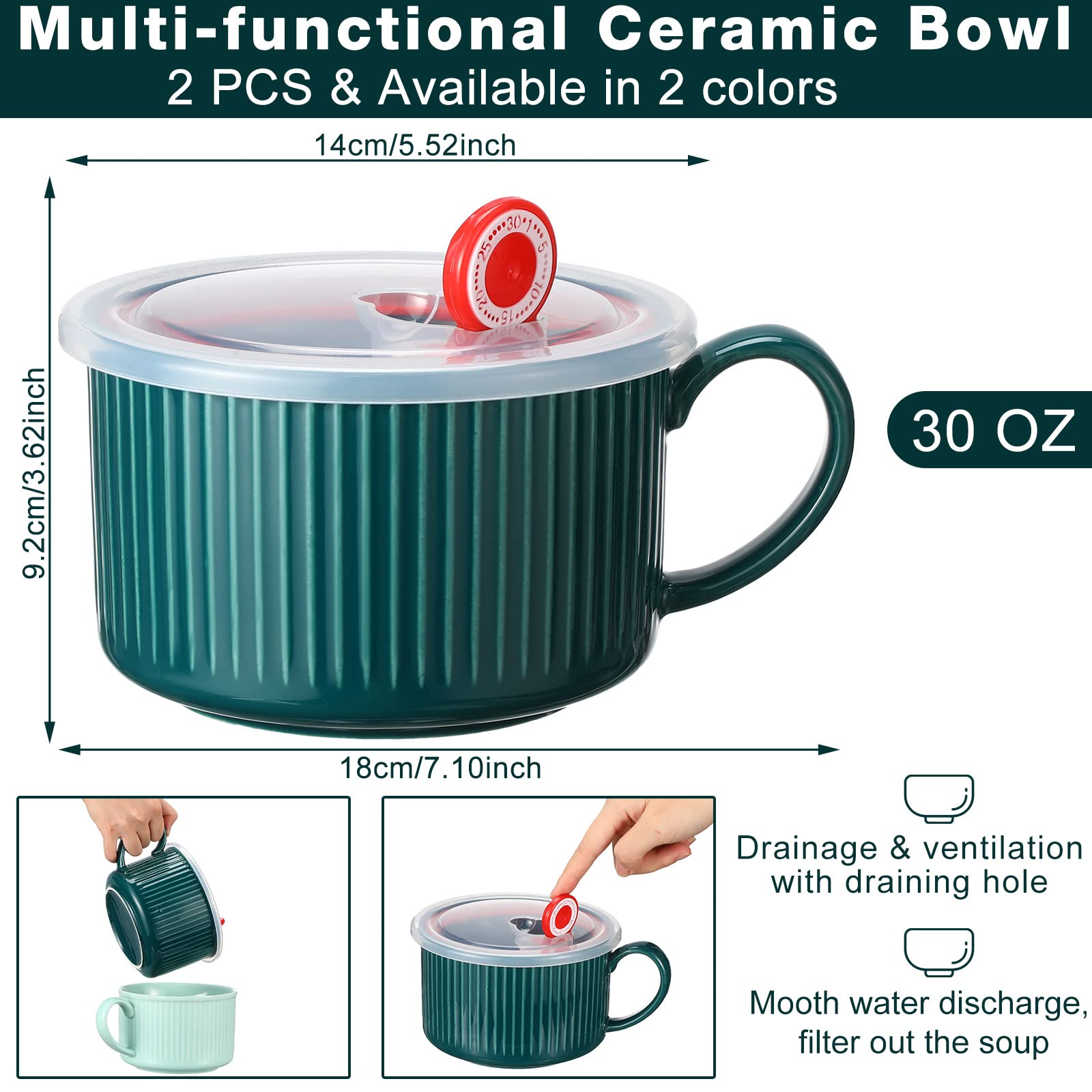 Nuenen dark green bowl with lid and handle keeps meals warm and ready to serve.