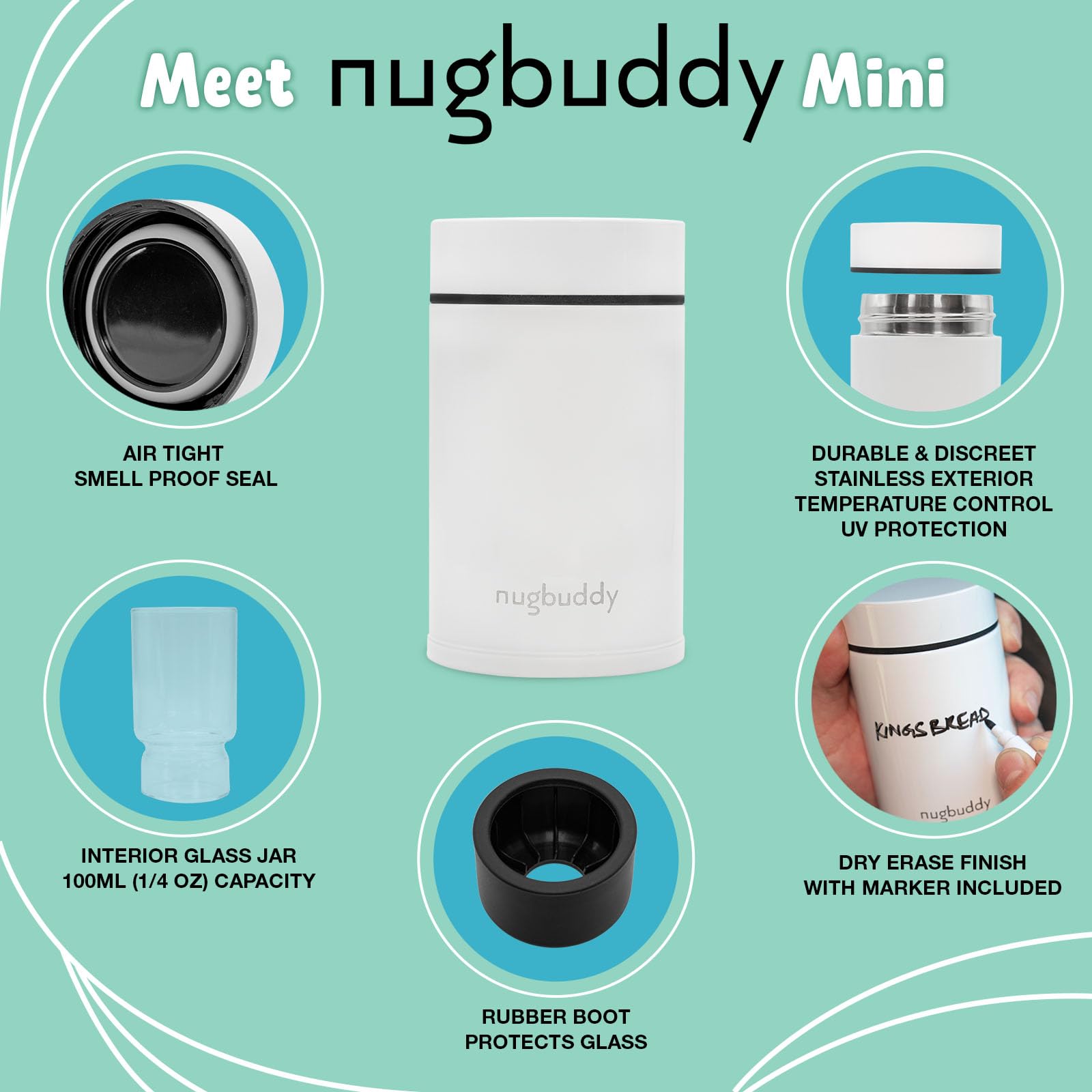 Nugbuddy Mini compact design fits in bags and cup holders.