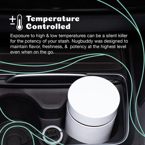 Nugbuddy Mini airtight stainless lid with gromet seals in freshness.