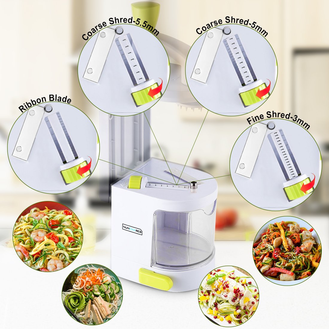 NUNEWARES 4-in-1 spiralizer uses a strong suction cup to stay firmly put