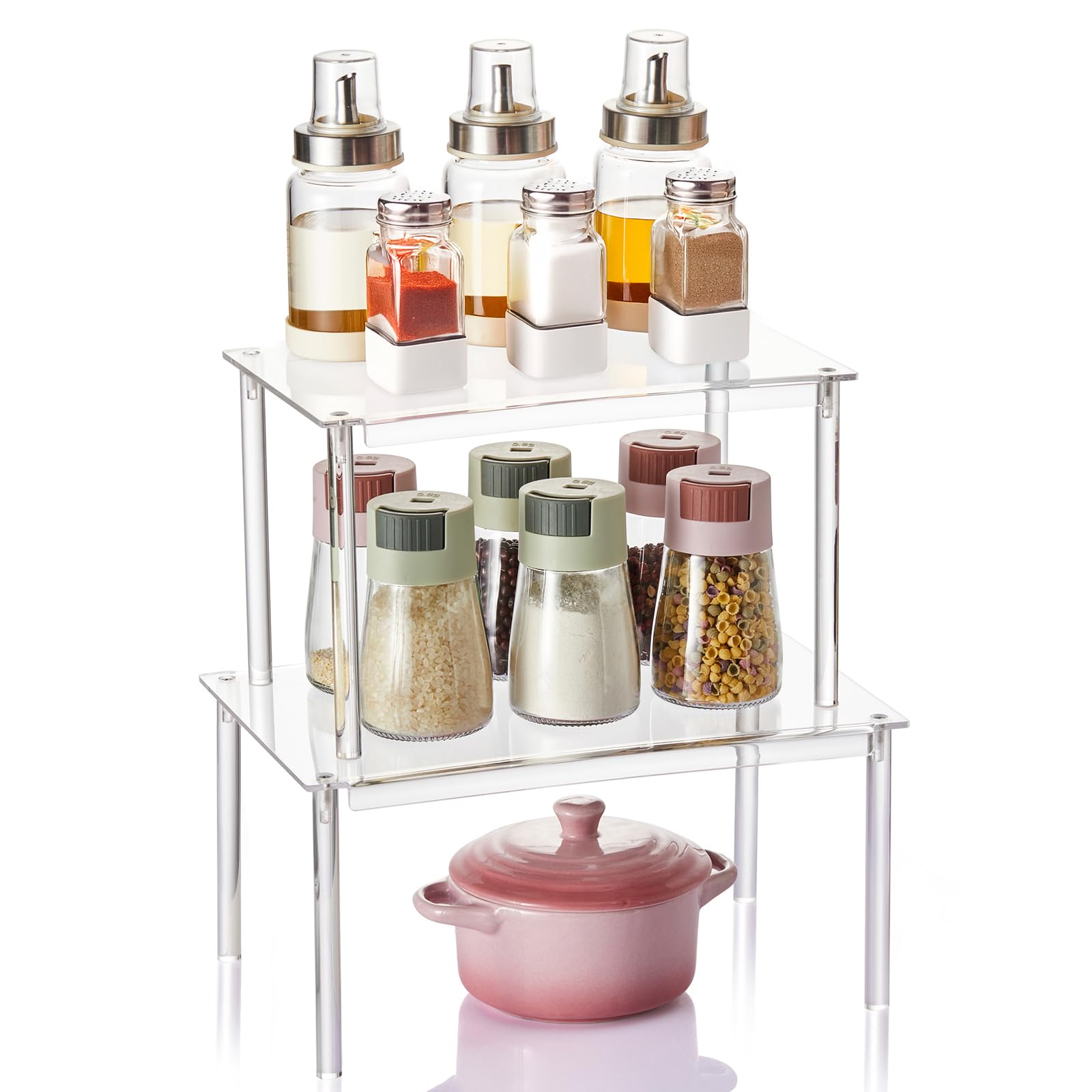 Nuoex Clear Acrylic Spice Rack Set 2 keeps spices neatly organized and accessible.
