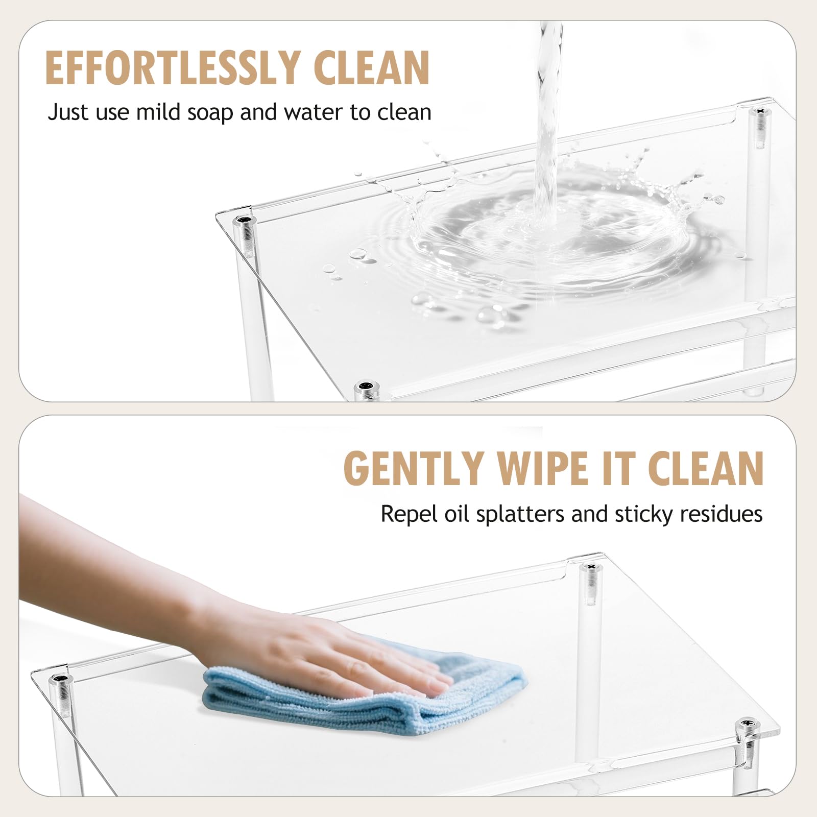 Nuoex Durable Clear Acrylic Display Shelf for pantry and under-sink storage.
