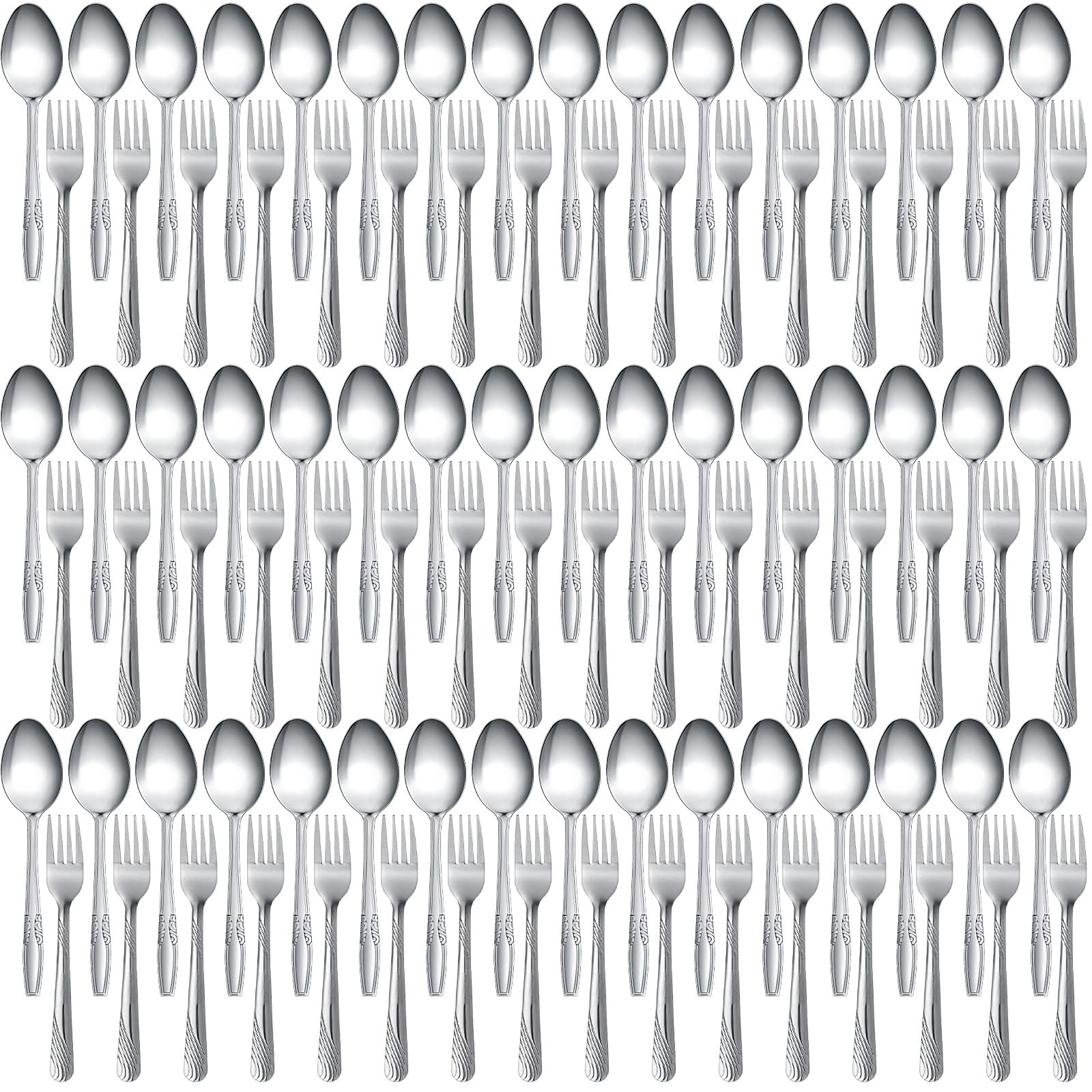 Nuogo 100-piece flatware set on a dining table with mirror finish for elegance.