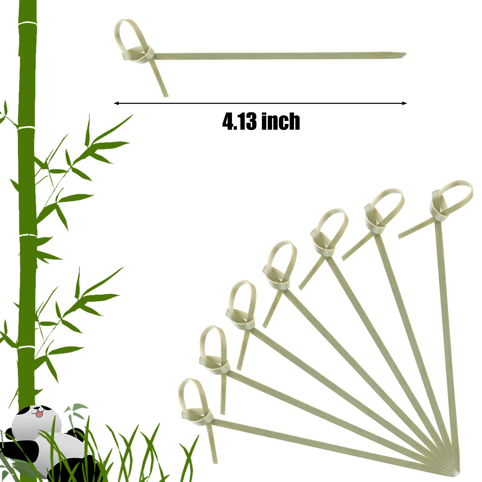 Nuogo bamboo skewer green looped knot top ideal for eye-catching garnishes.