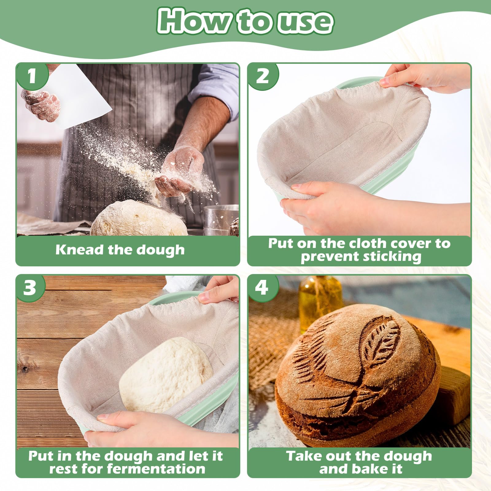 Nuogo four dough scrapers included for shaping and flour dusting
