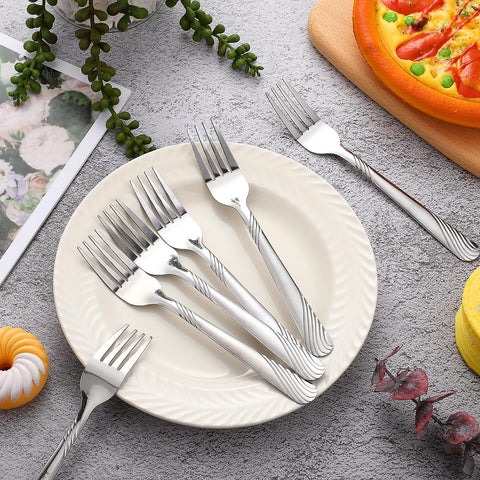 Ergonomic forks and spoons offer comfortable grip during meals.