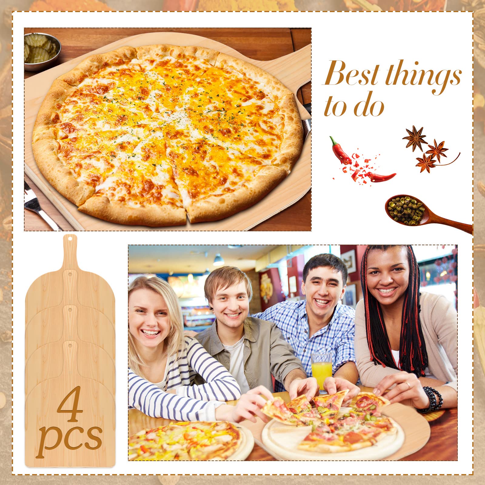 Nuogo four-piece pizza paddle bundle for kitchen use and gifting.