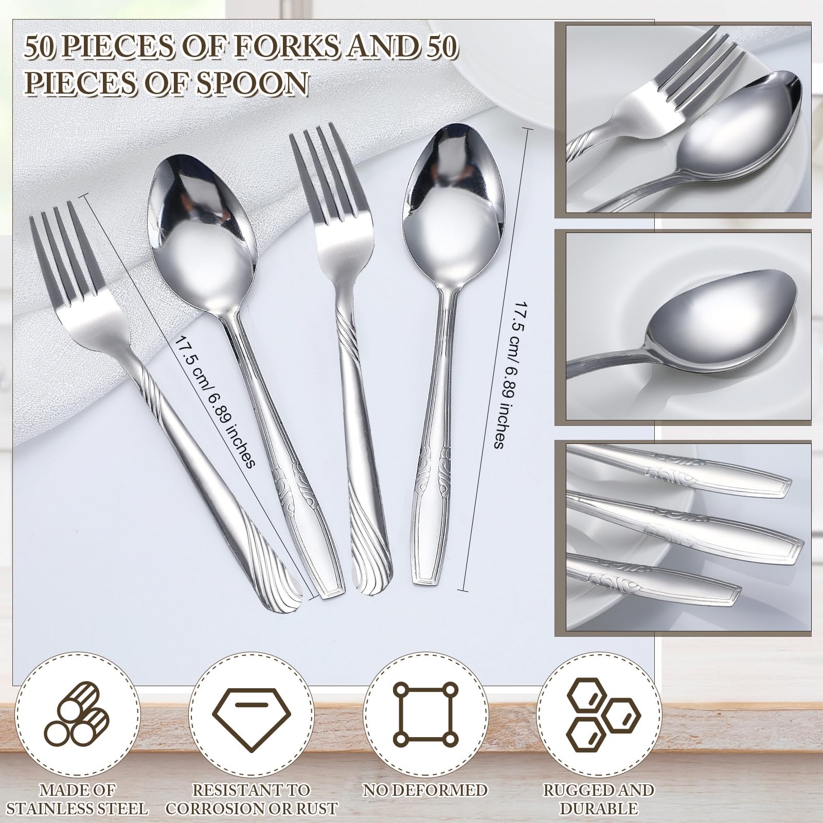 Nuogo stainless steel forks and spoons, durable and rust-resistant for daily use.