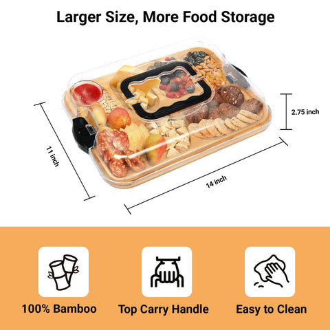 NUOLAN bamboo tray showcasing varied cheeses, fruits, and meats.