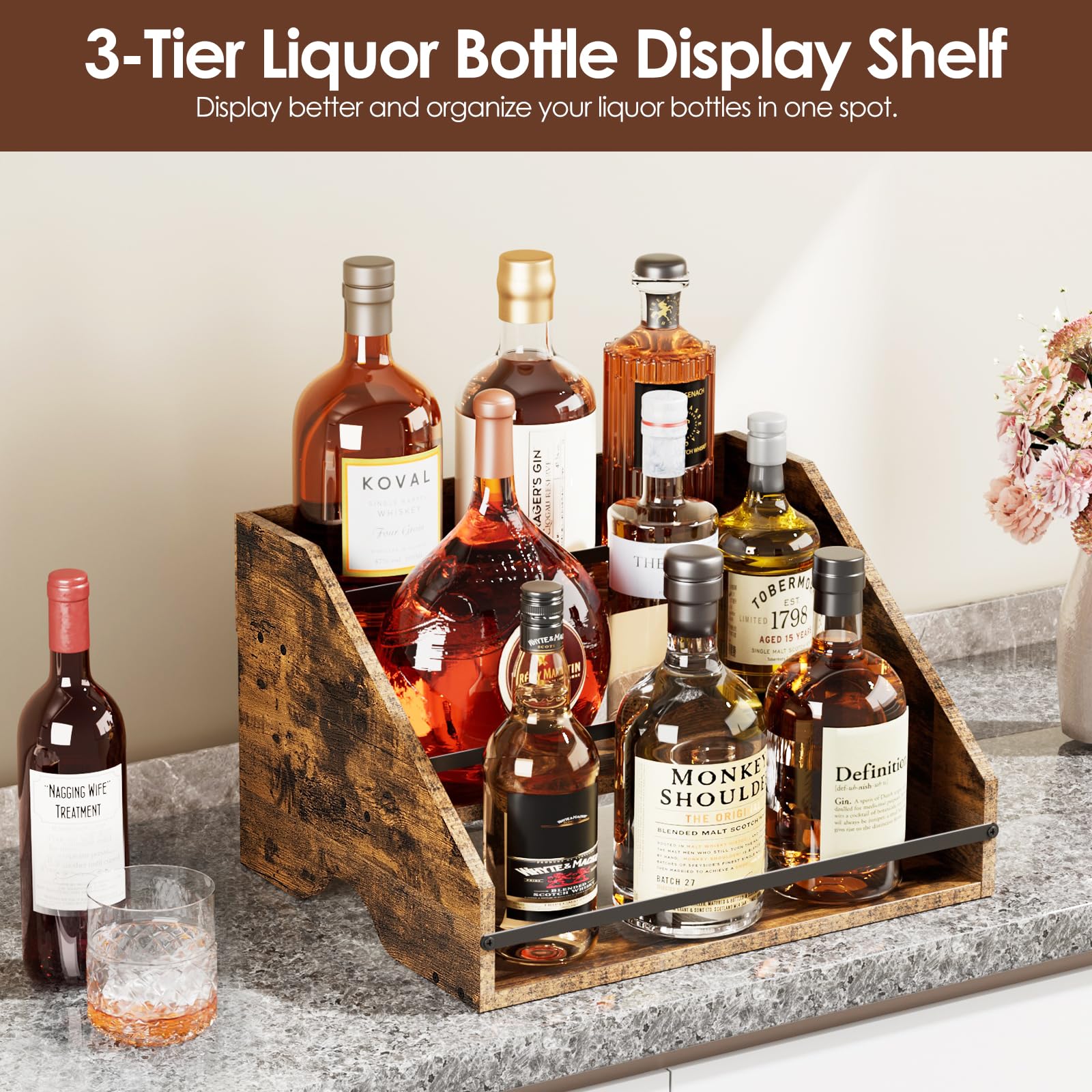 Nuovoware coffee syrup organizer neatly arranges syrups for quick access.