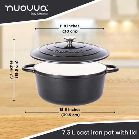 Nuovva Cast Iron Dutch Oven enamelled finish enables smooth cleaning