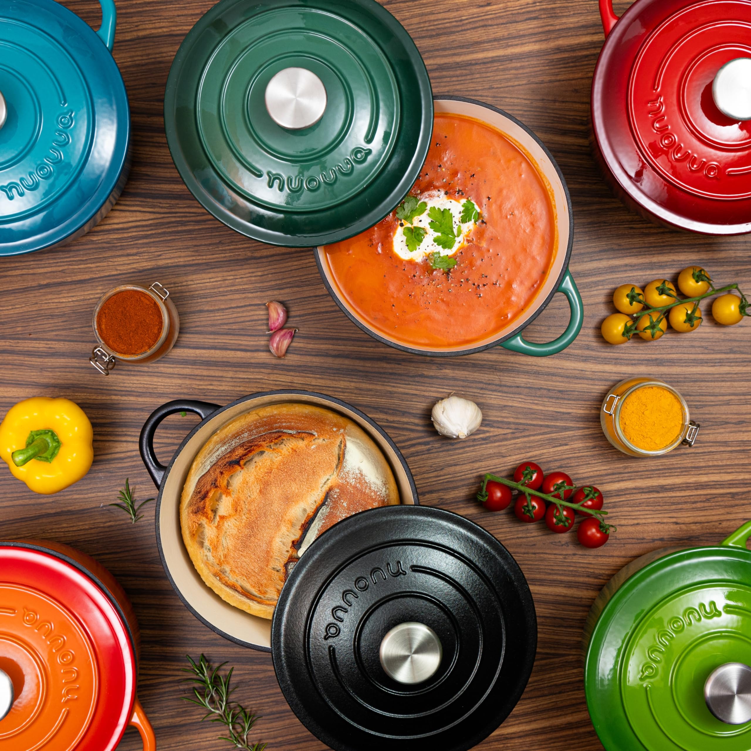 Nuovva Cast Iron Dutch Oven in oven for braising