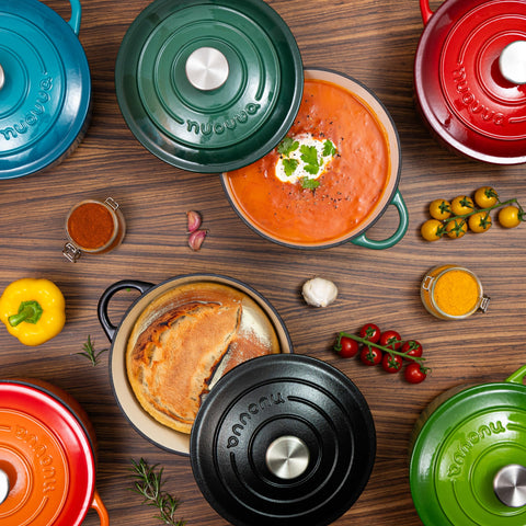 Nuovva Cast Iron Dutch Oven in oven for braising