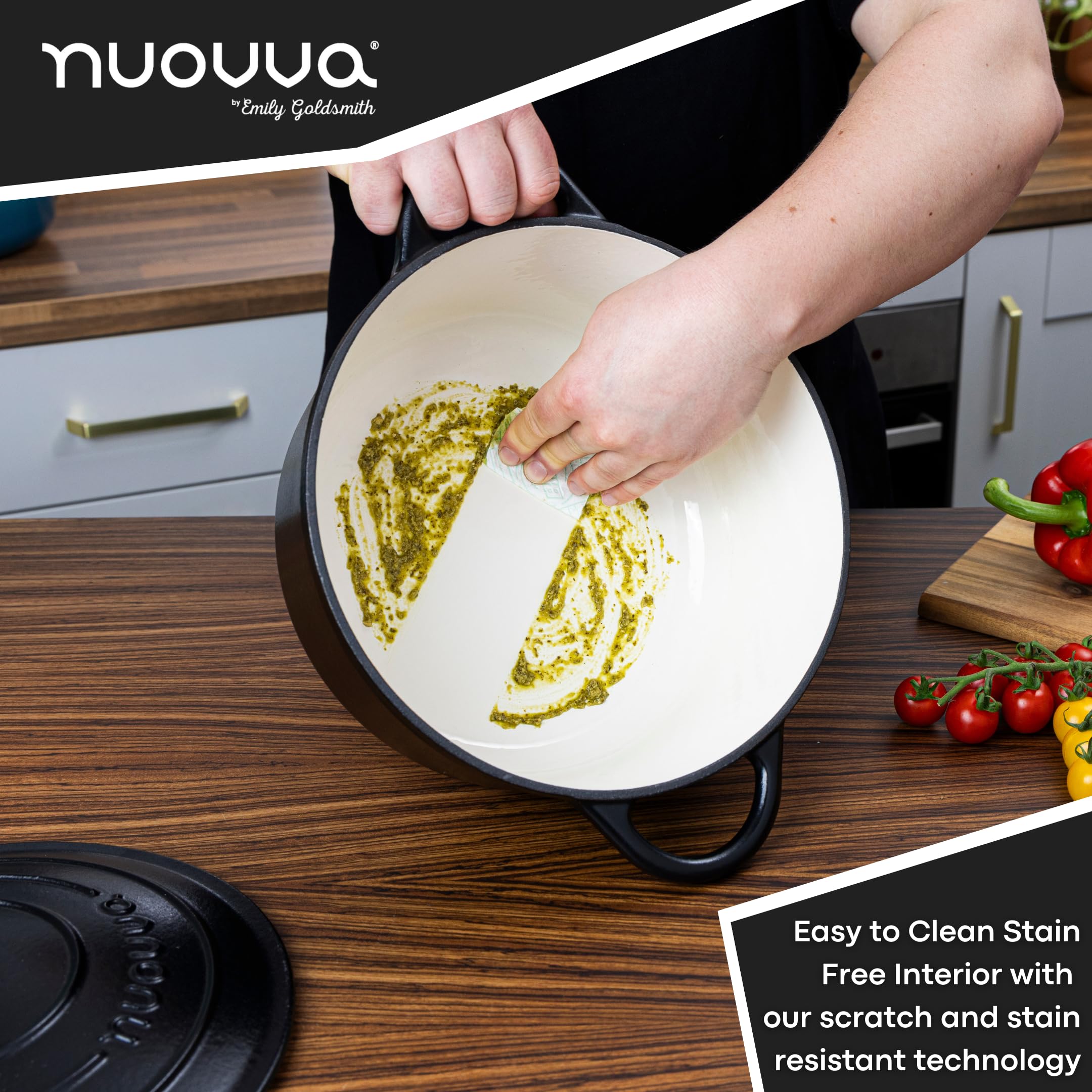 Nuovva Cast Iron Dutch Oven shown on table for serving
