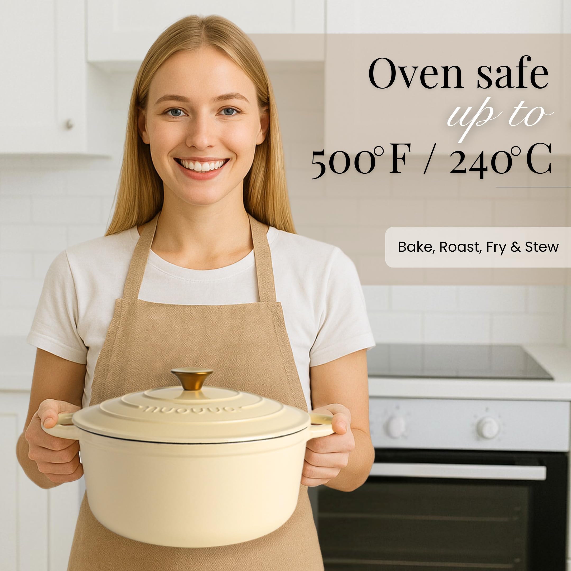 Nuovva enamelled cast iron Dutch oven cream bread baking setup