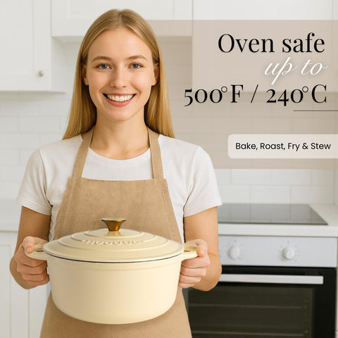 Nuovva enamelled cast iron Dutch oven cream bread baking setup