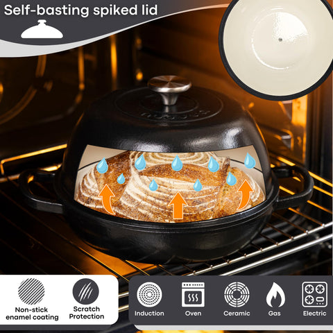 Nuovva inner enamel surface promotes uniform heat retention during cooking.