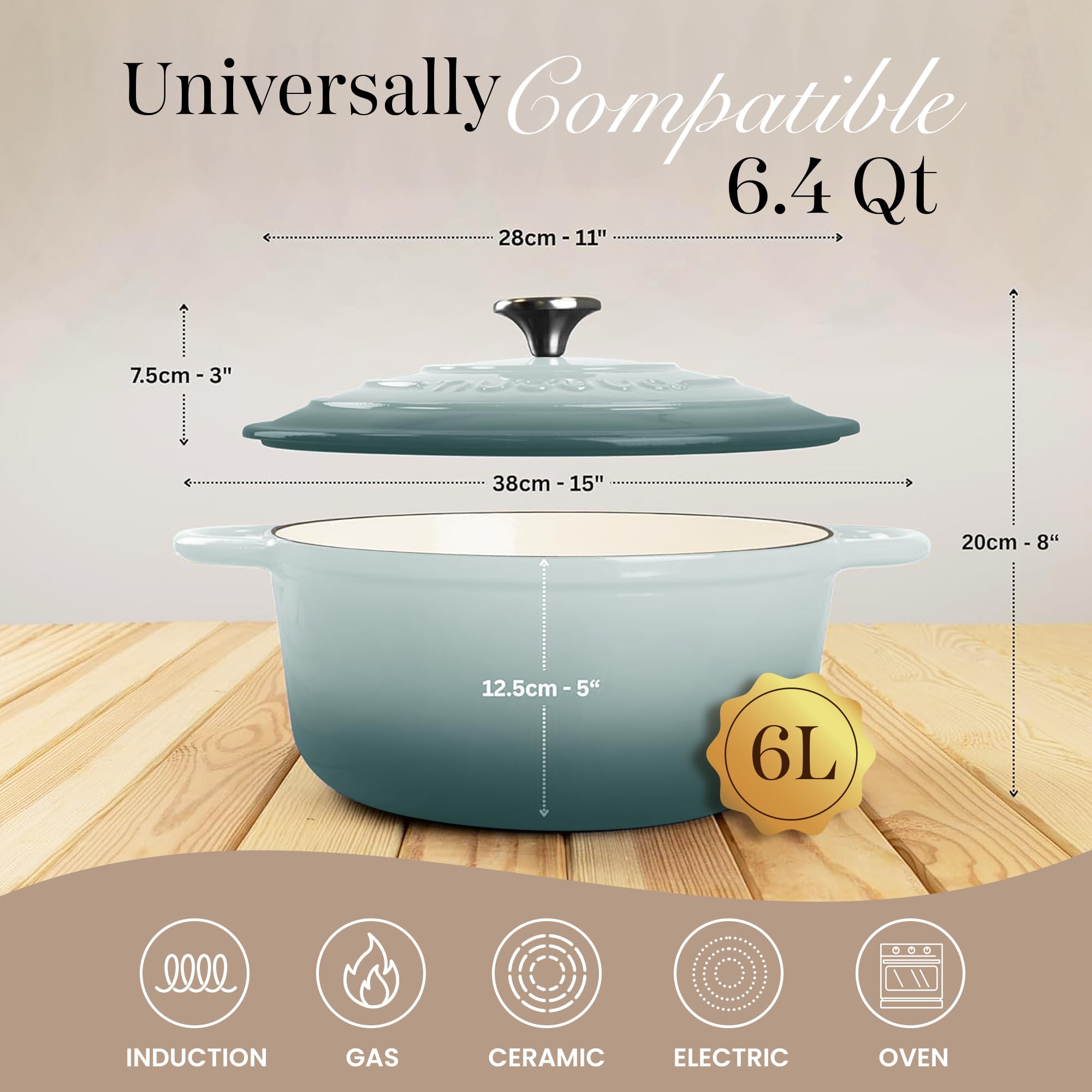 Nuovva Dutch oven lid with sturdy handles for easy oven transfer.