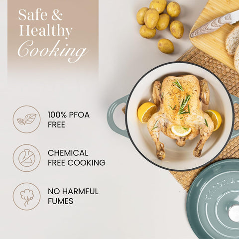 Nuovva enamelled Dutch oven on kitchen counter adds timeless style to the space.