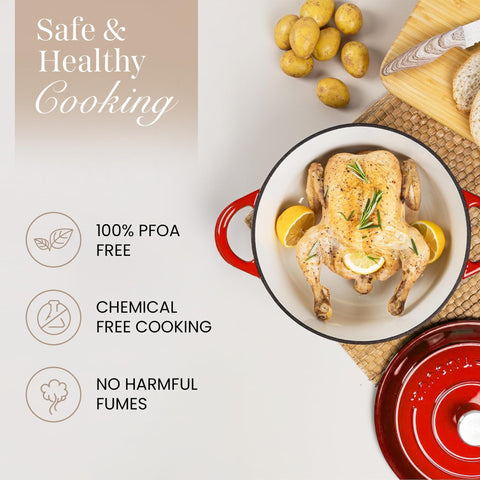 Nuovva round design with sturdy handles for safe hob-to-oven transfer