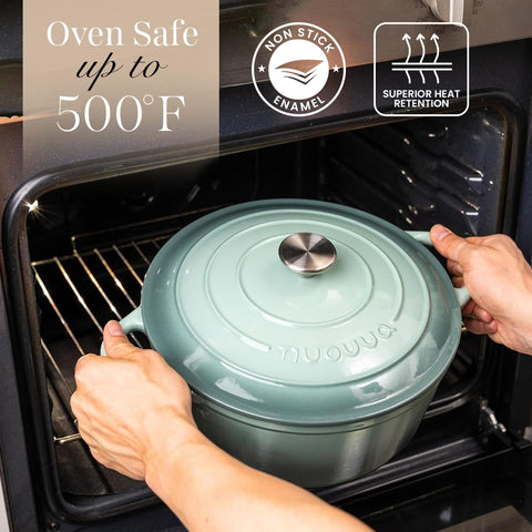 Nuovva Dutch oven on stove readiness for searing and browning meats.