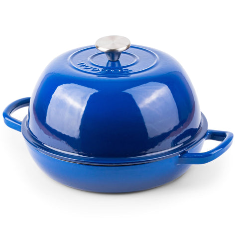 Nuovva Dutch oven withstands roasting and slow cooking with reliable heat retention.