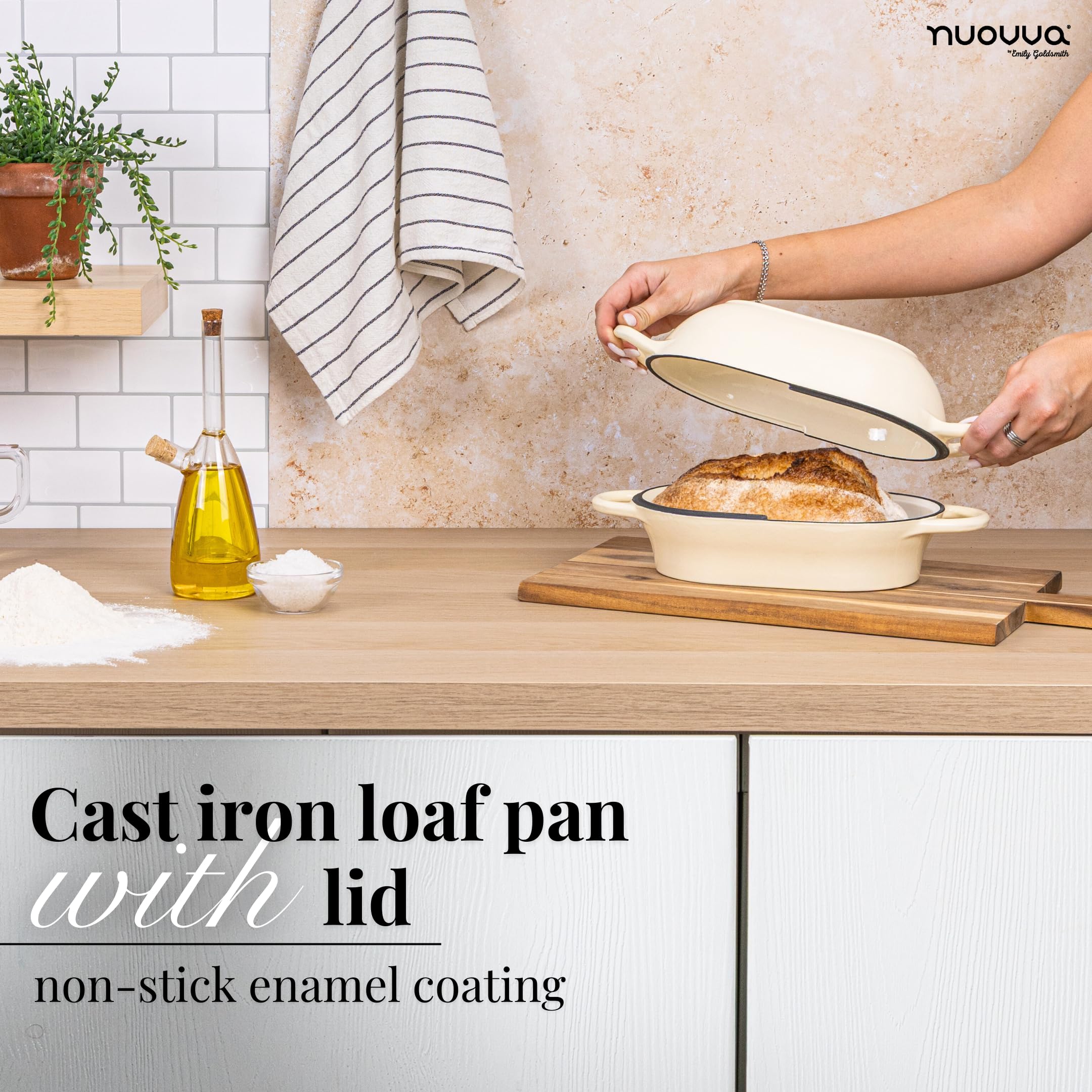 Nuovva easy-clean enamel interior prevents sticking for quick cleanup.
