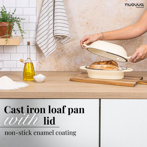Nuovva easy-clean enamel interior prevents sticking for quick cleanup.