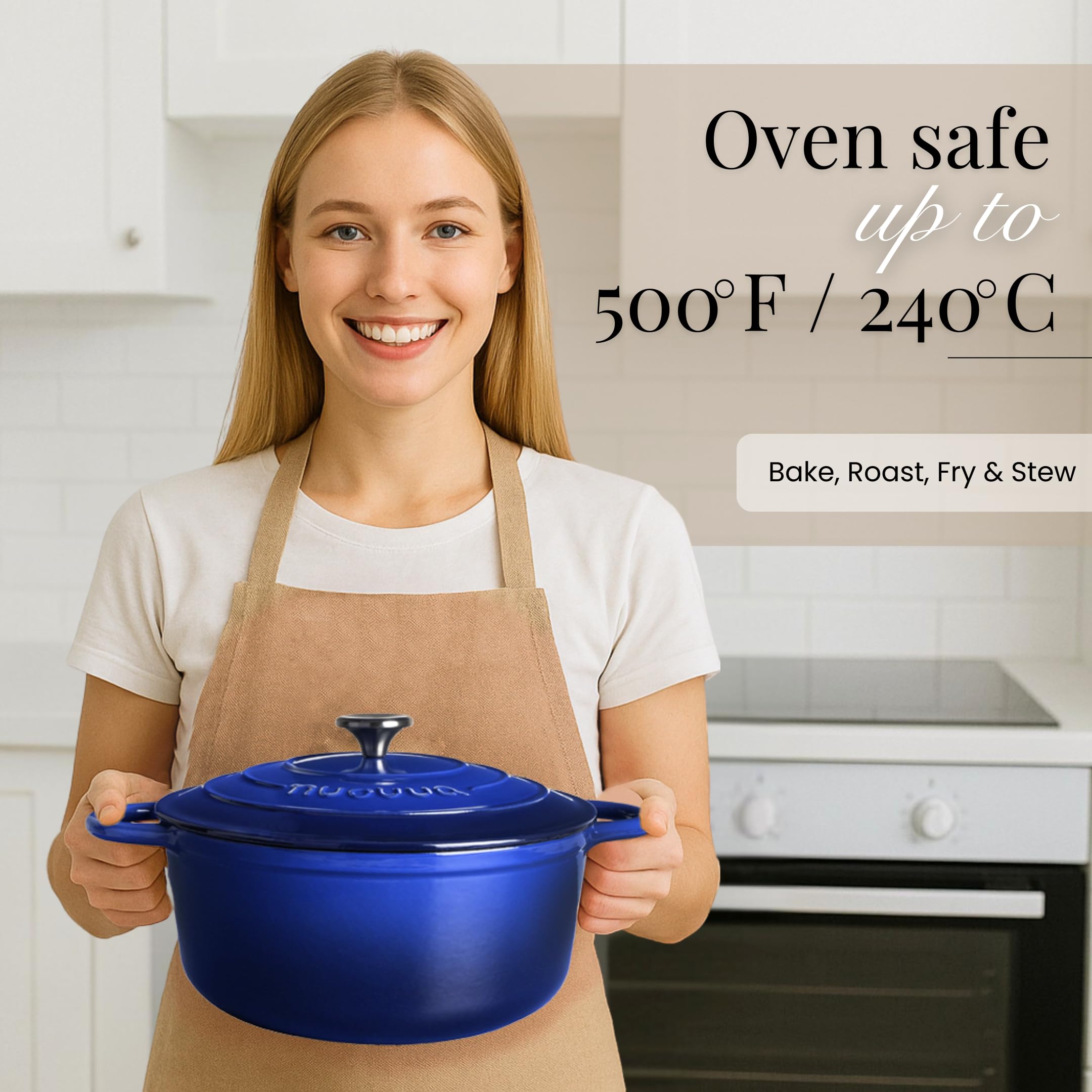 Nuovva enamelled cast iron dutch oven 28cm dark blue bottom, robust base