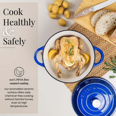 Nuovva enamelled cast iron dutch oven 28cm dark blue interior, smooth enamel for easy cleaning