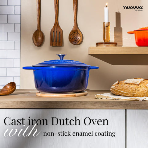 Nuovva enamelled cast iron dutch oven 28cm dark blue lid knob, easy grip