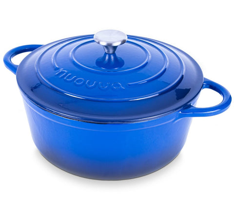 Nuovva enamelled cast iron dutch oven 28cm dark blue lid, ideal for even simmering